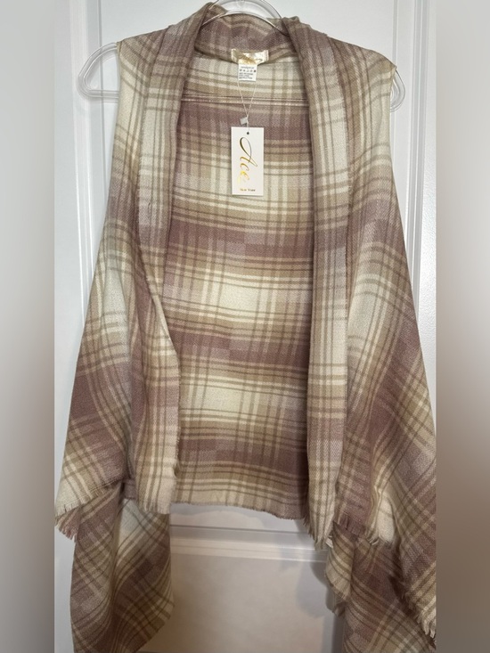 Ace Fashion Sweaters - Ace fashion Plaid Shawl Vest cardigan in Cream & Mauve one size asymmetrical